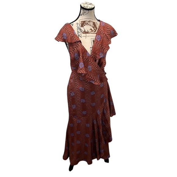 Anthropologie Dresses & Skirts - NWT Anthropologie Women's Ruffle-Sleeve Floral Wrap Maxi Dress Brown Size M
